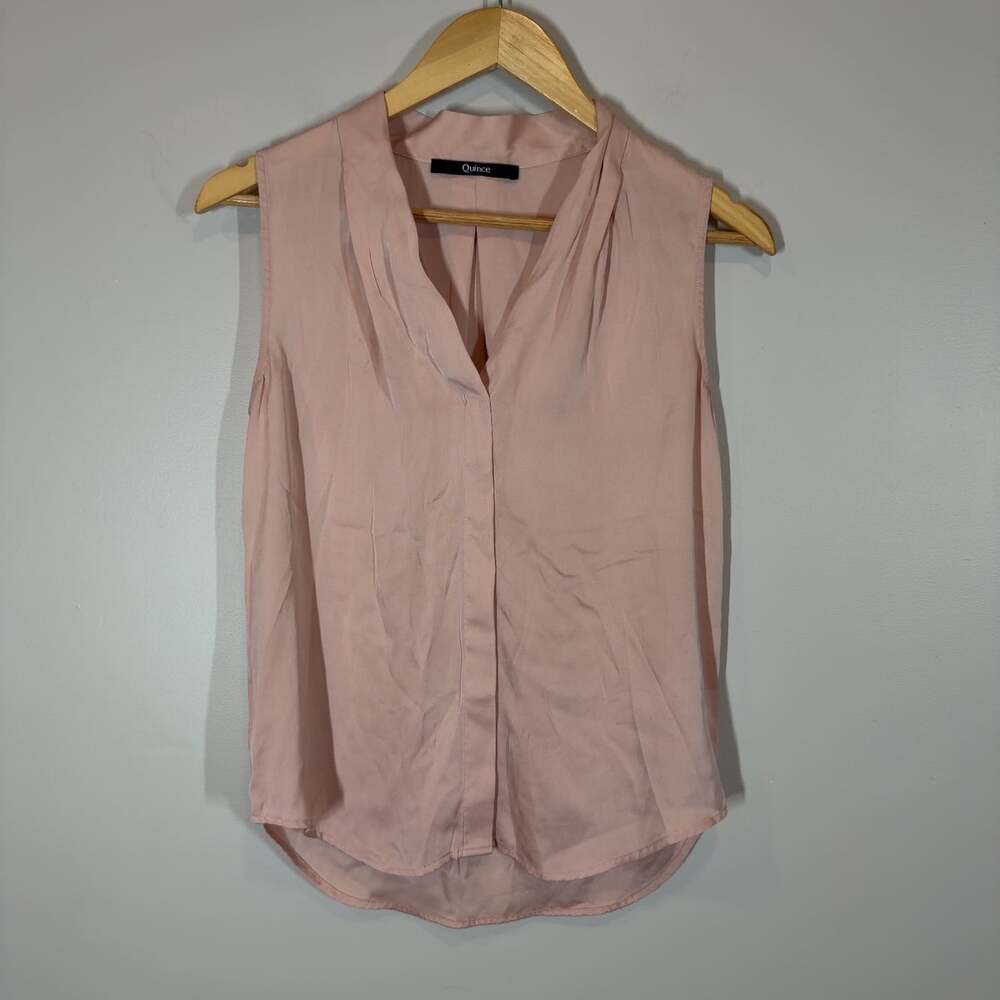 Quince Womens Size XS Light Pink Silk Stretch Sleeveless V-Neck Blouse Top